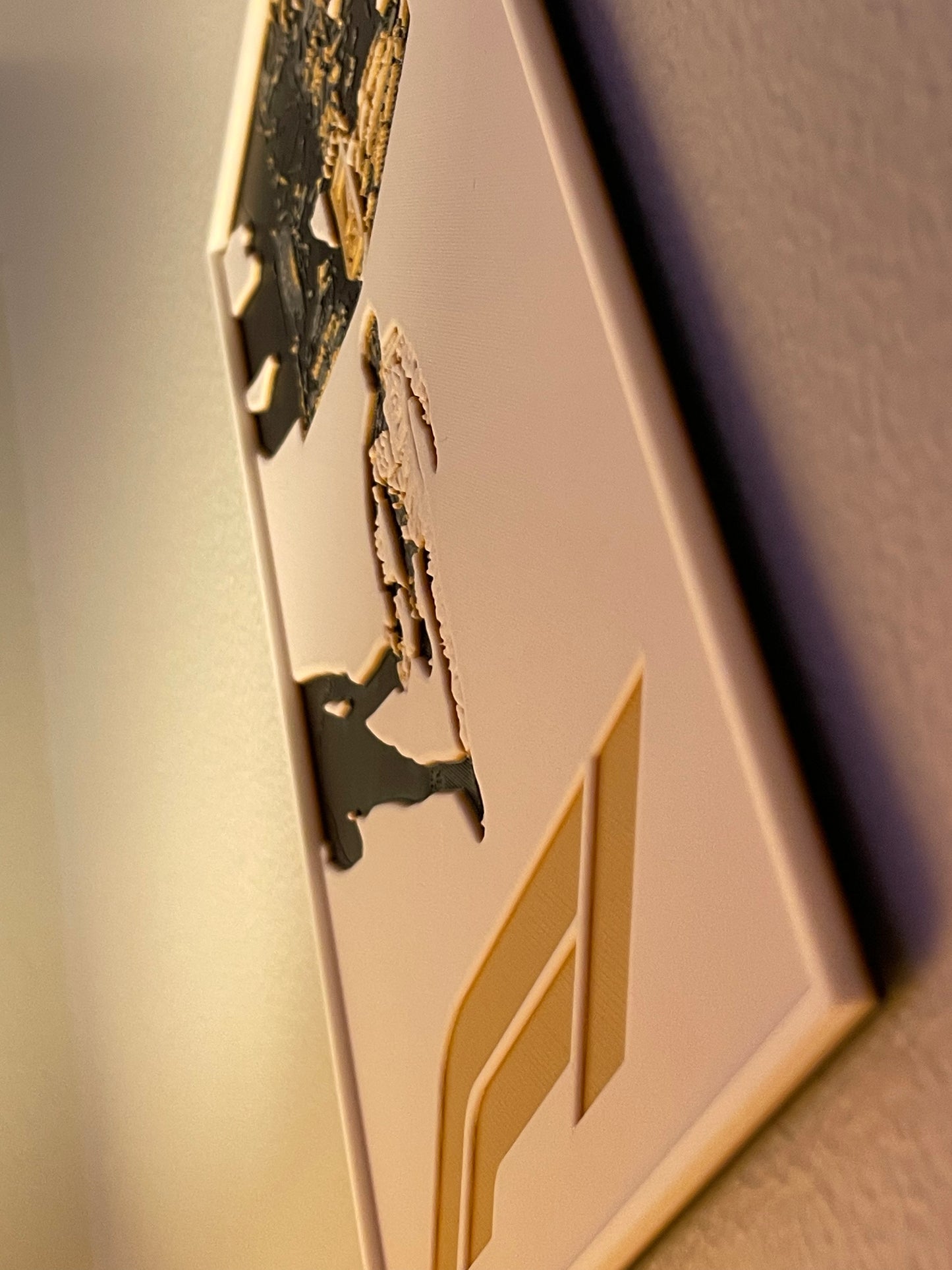 Close-up of a product with brand logo and design elements.