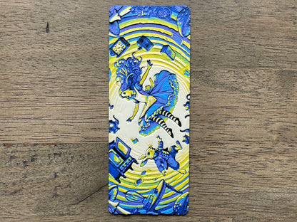 Decorative bookmark featuring alice from alice in wonder land and white rabbit