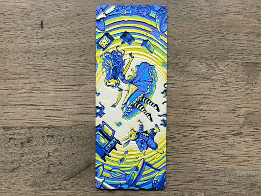 Decorative bookmark featuring alice from alice in wonder land and white rabbit