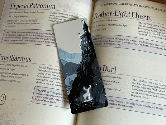Bookmark with a castle design on an open book