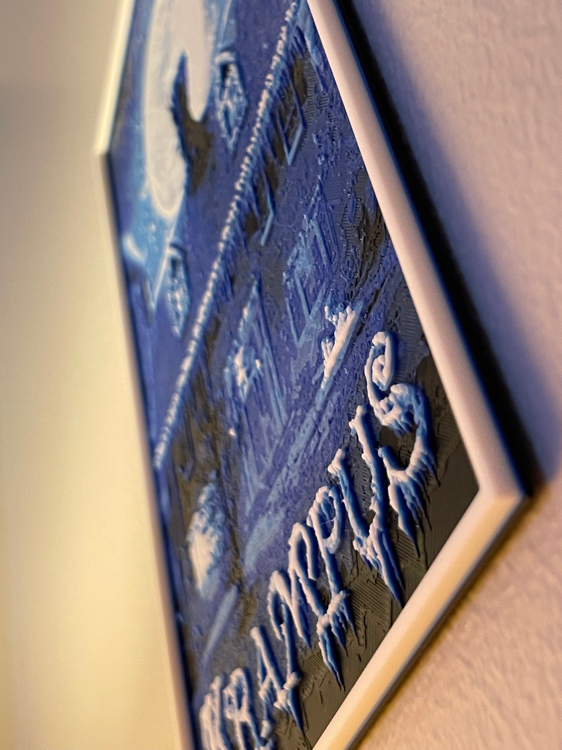 Close-up of a blue textured surface with 'krampus' branding.