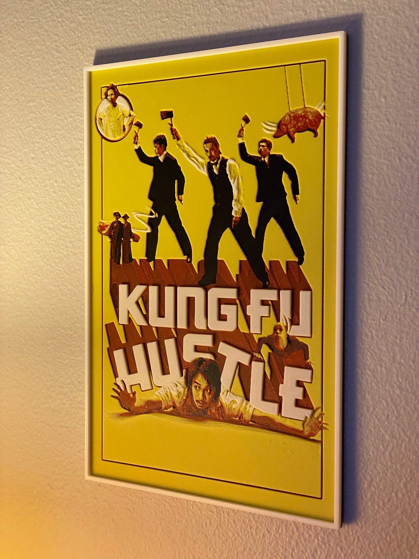 Poster of 'Kung Fu Hustle' with characters and text on a yellow background