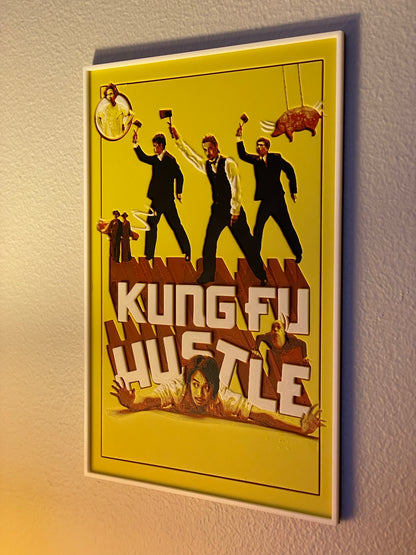 Poster of 'Kung Fu Hustle' with characters and text on a yellow background
