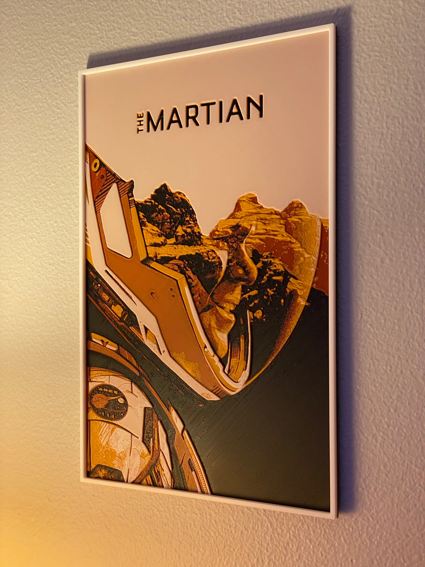 Poster of 'The Martian' with a spacecraft and landscape design on a light gray background